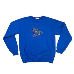 Blue Butterfly Embroidered Sweatshirt